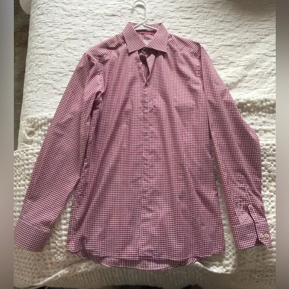 Eton Men's Burgundy Checkered Button Down Shirt